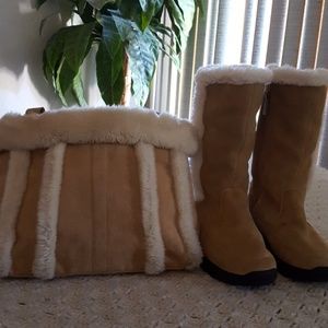 Rosalie suede fur lined boots and matching purse.